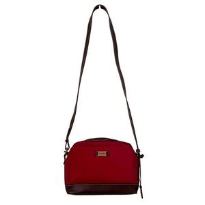 Lauren Ralph Lauren Red Velvet with Brown Trim Shoulder Bag